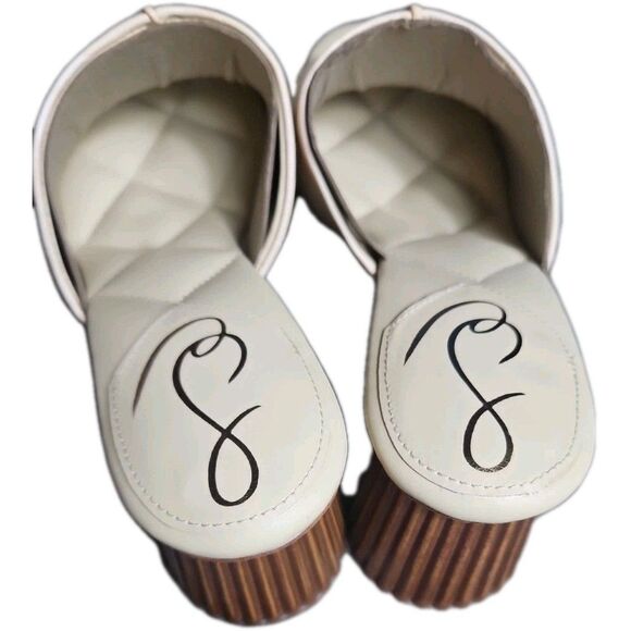 Sam Edelman Sonya Eggshell Sandal Block Heel Croc-Embossed Faux Leathe Size 8 M - Picture 6 of 10